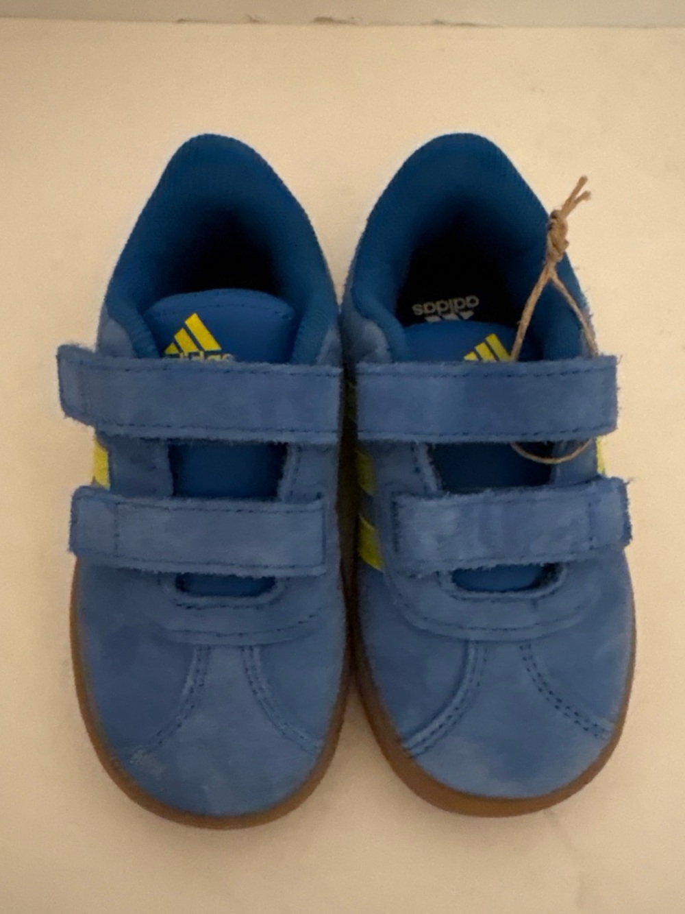adidas Kids Blue Velcro Sneakers with Yellow Accents